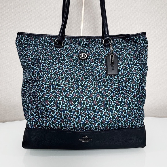 Coach F59435 Navy Floral Print Leather/Nylon Large Tote Shoulder Bag - Picture 5 of 12